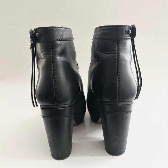 ACNE STUDIOS | “TRACK” BLACK LEATHER TABBED PLATFORM BOOTIES HEEL EXPOSED ZIPPER - Picture 7 of 10